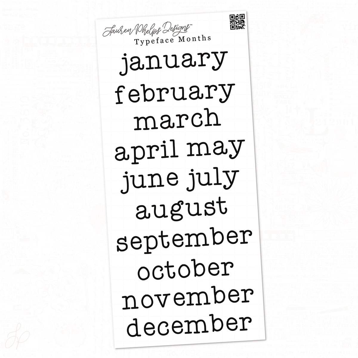 Typeface Months Sticker Sheet (OG) | Washi or White – Lauren Phelps Designs