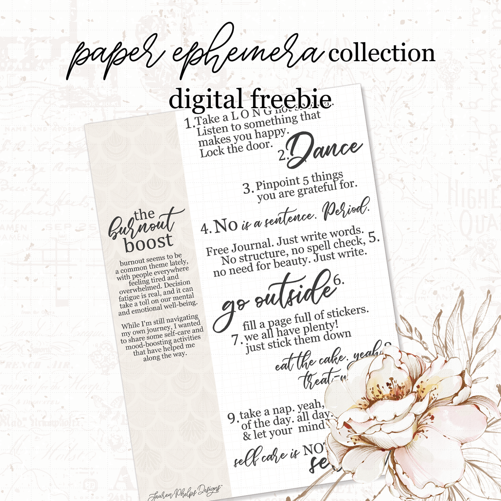 The Burnout Boost | Self care list Freebie – Lauren Phelps Designs