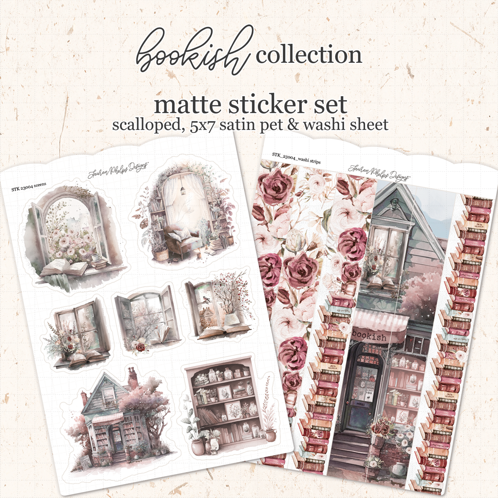 Bookish P.E.T. Journaling Sticker Sheet with Washi Strips Set