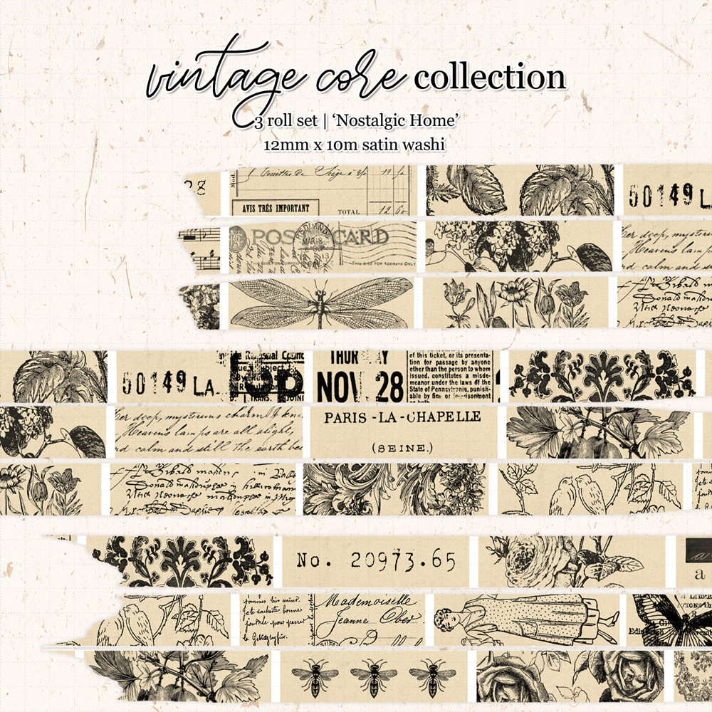Vintage Core 'Nostalgic Home' Set of 3 Satin Washi 12mm
