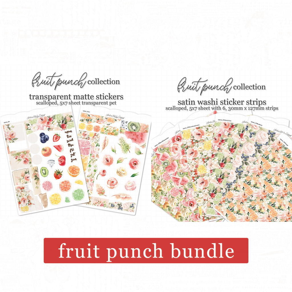 Fruit Punch Satin P.E.T. Journaling Sticker Set | 8 Sheets