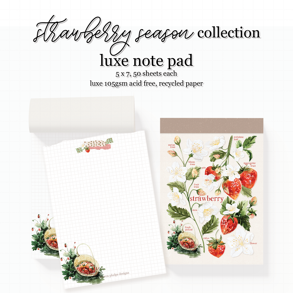Strawberry Season Botanical Illustration 5 x 7 Notepad