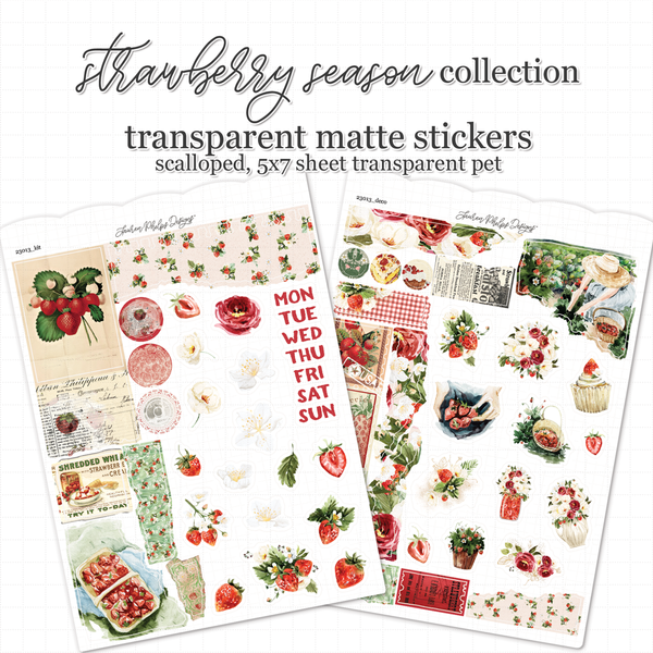 Strawberry Season Satin P.E.T. Journaling Sticker Sheet Set fruit