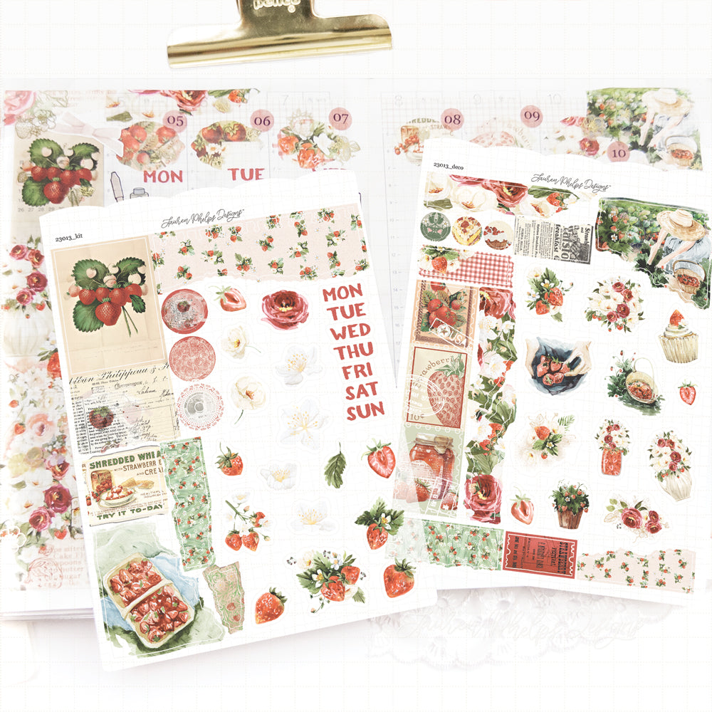 Strawberry Season Satin P.E.T. Journaling Sticker Sheet Set fruit