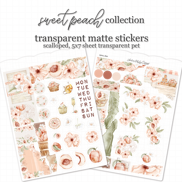 Sweet Peach Satin P.E.T. Journaling Sticker Sheet Set fruit