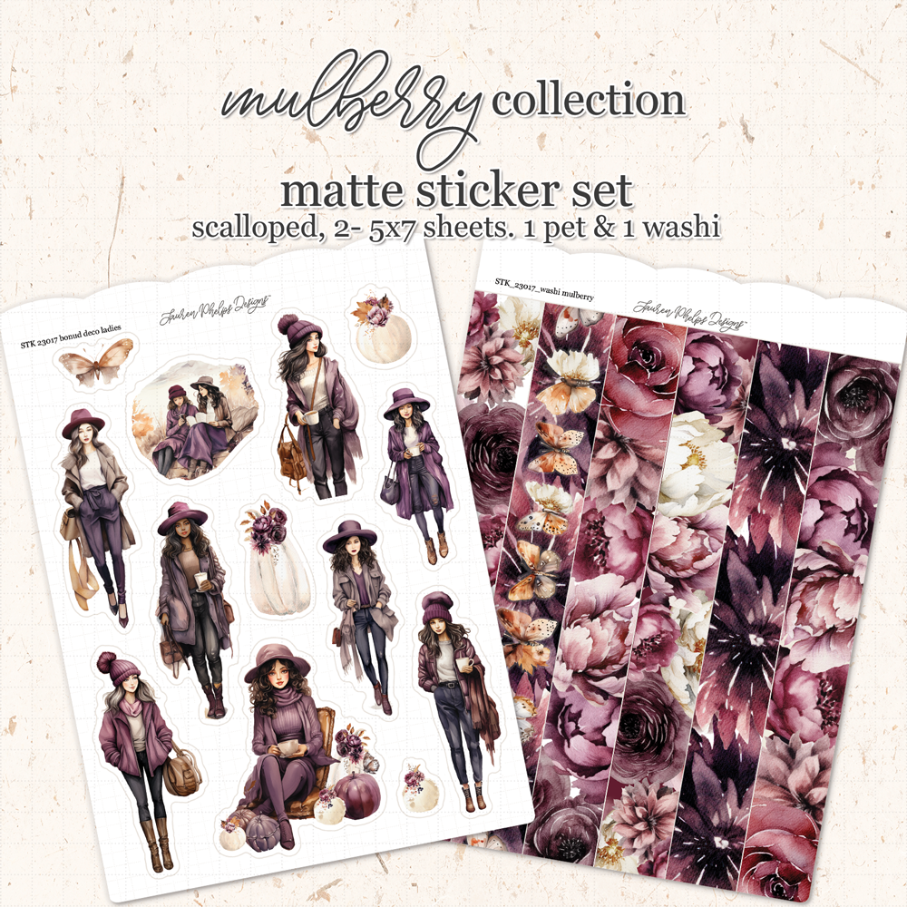 Mulberry Satin P.E.T. Deco & Washi Sticker Sheet Set