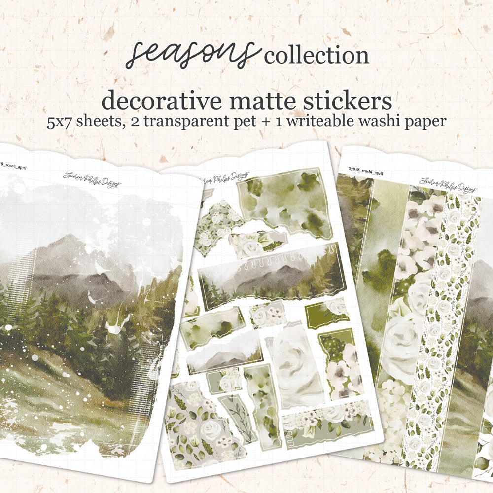 Seasons || April Satin P.E.T. & Washi Sticker Sheet Set(s)
