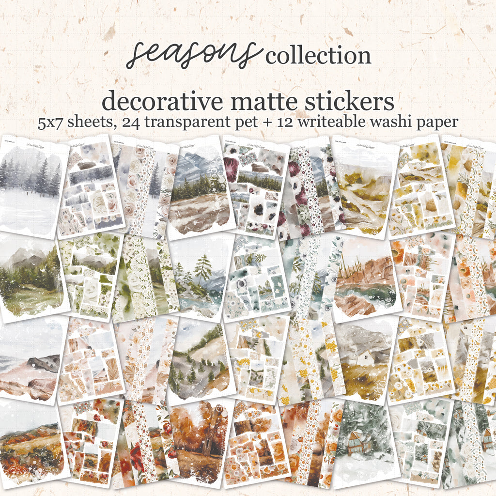 Seasons || 12 Months 36 Sheets Satin P.E.T. & Washi Sticker Set(s)