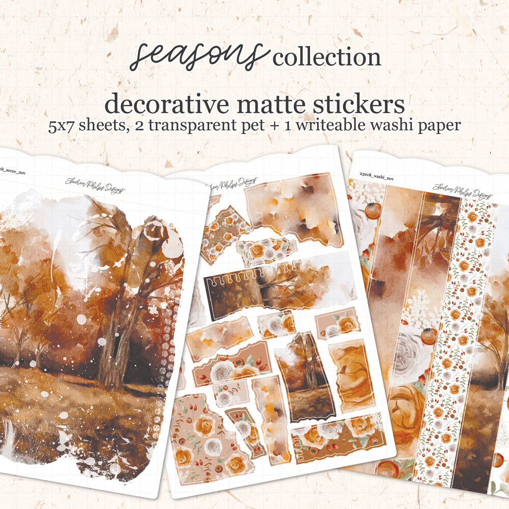 Seasons || November Satin P.E.T. & Washi Sticker Sheet Set(s)