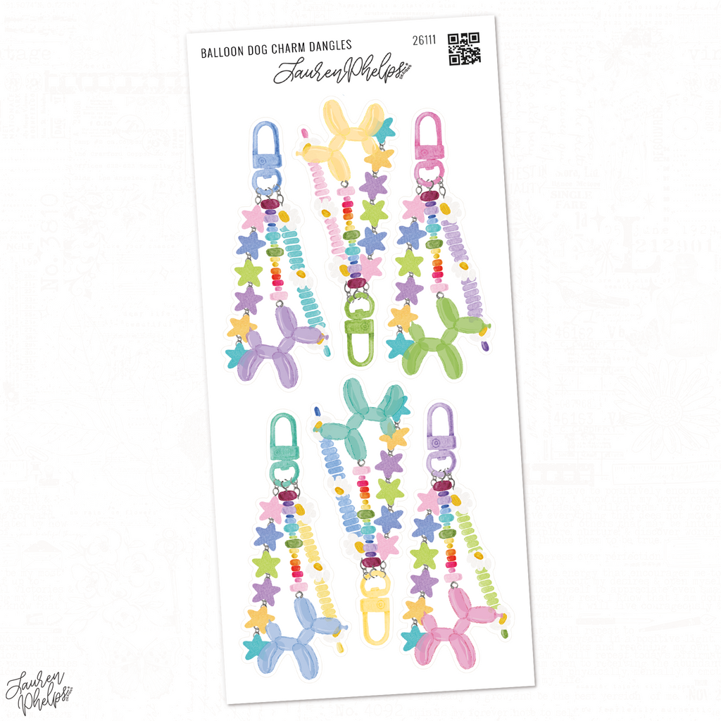 Balloon Dog Charm Dangles Deco Sticker Sheet