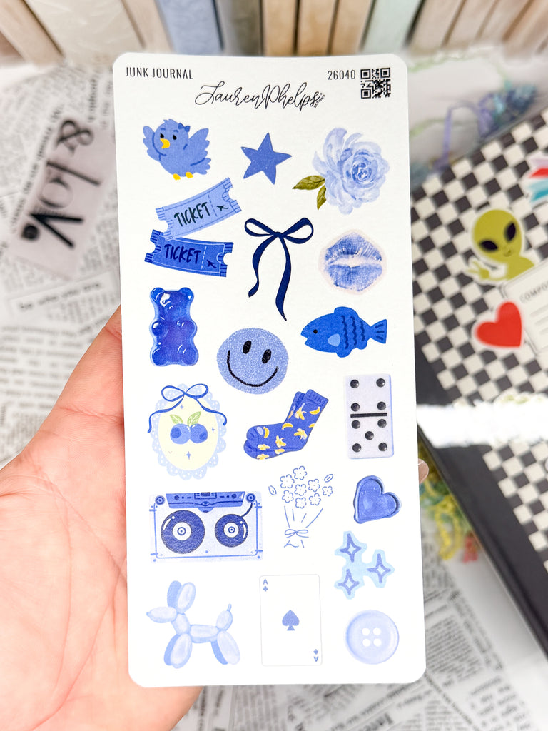 Junk Journal | Blue Trinkets Deco Sticker Sheet