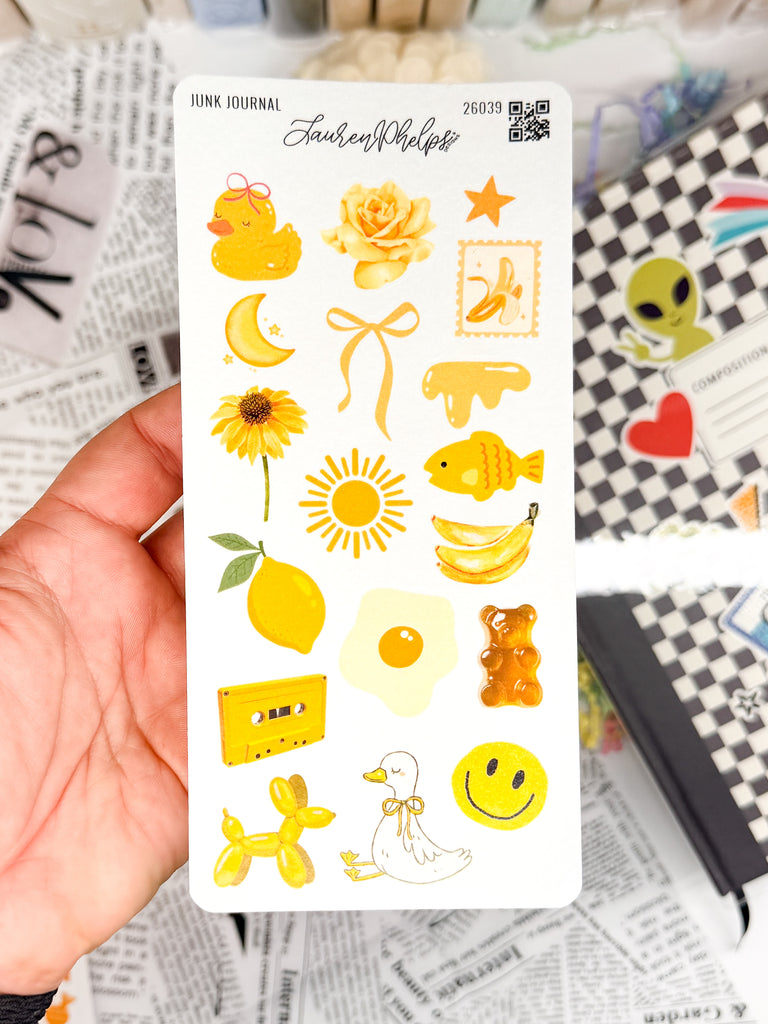 Junk Journal | Yellow Trinkets Deco Sticker Sheet