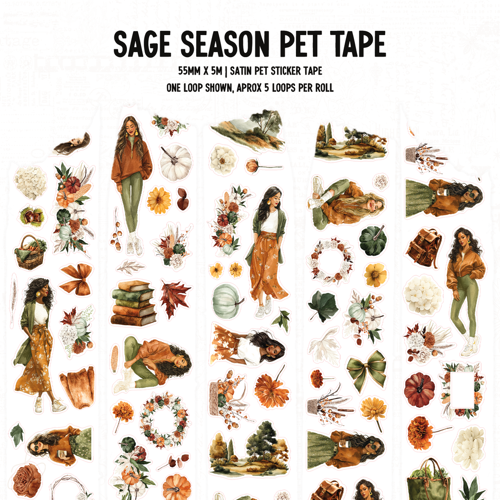Sage Season Kiss Cut, Perforated, Satin P.E.T. Tape 55mm
