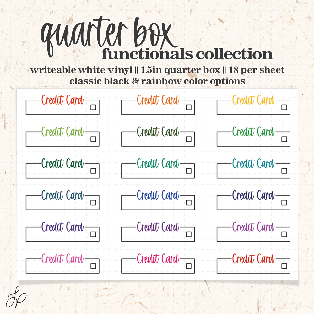 Credit card || Quarter Box Planner Stickers