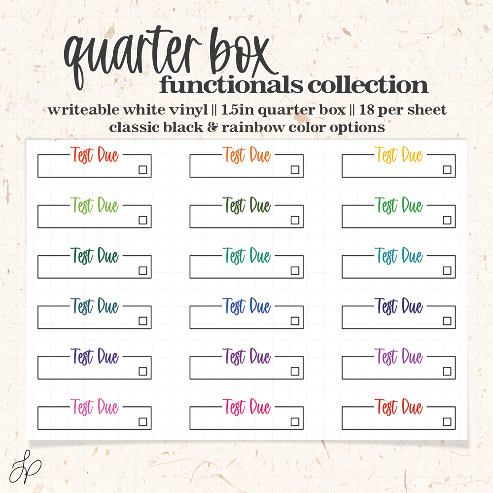 Test Due || Quarter Box Planner Stickers