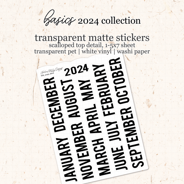 2024 Block Sticker Sheet | Pet | Washi | White