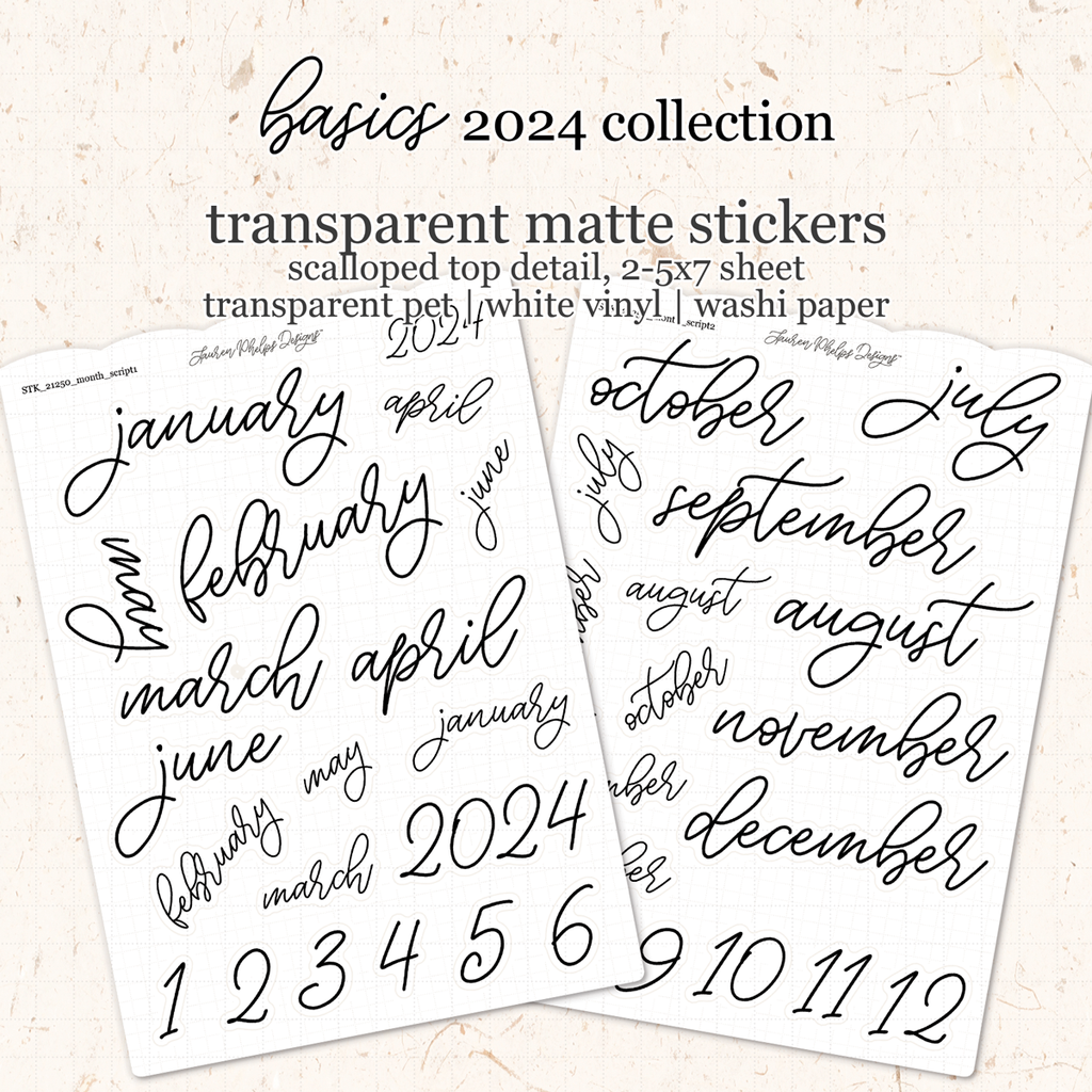 2024 Script Sticker Sheet | Pet | Washi | White