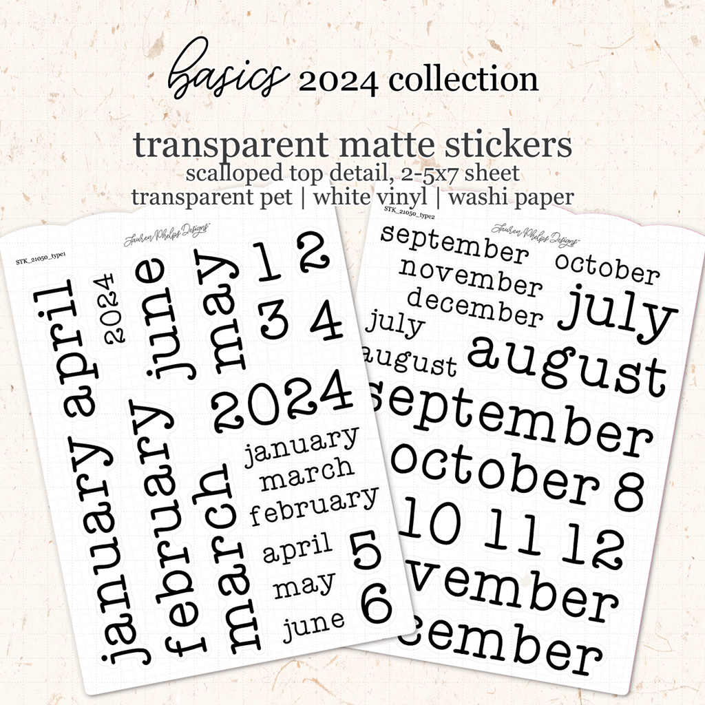 2024 Typeface Sticker Sheet | Pet | Washi | White