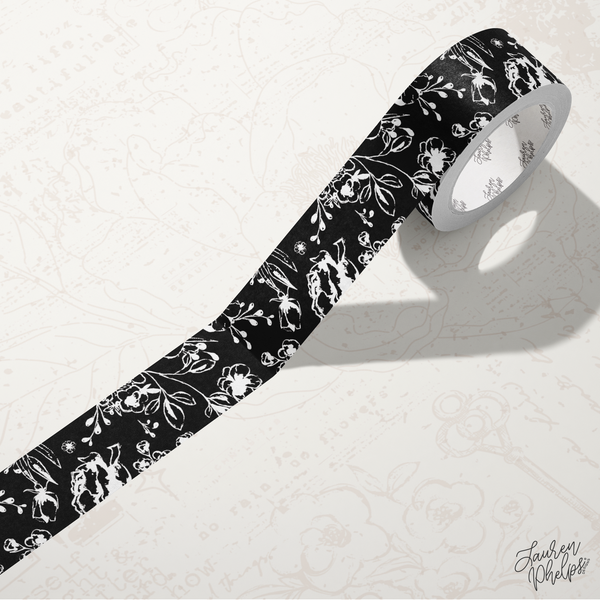 Black | Solid Floral Bloom 15mm washi