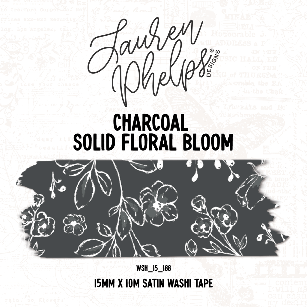 Charcoal | Solid Floral Bloom 15mm washi