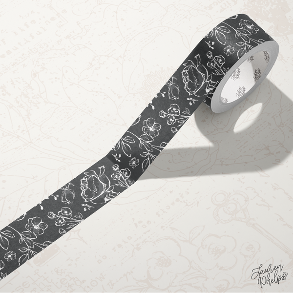 Charcoal | Solid Floral Bloom 15mm washi