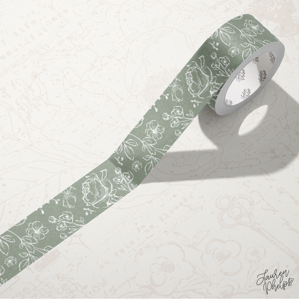 Sage | Solid Floral Bloom 15mm washi