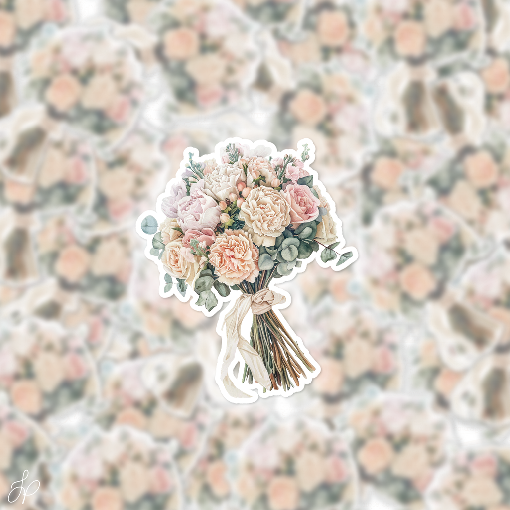 Beige Peony Bouquet Decal Sticker