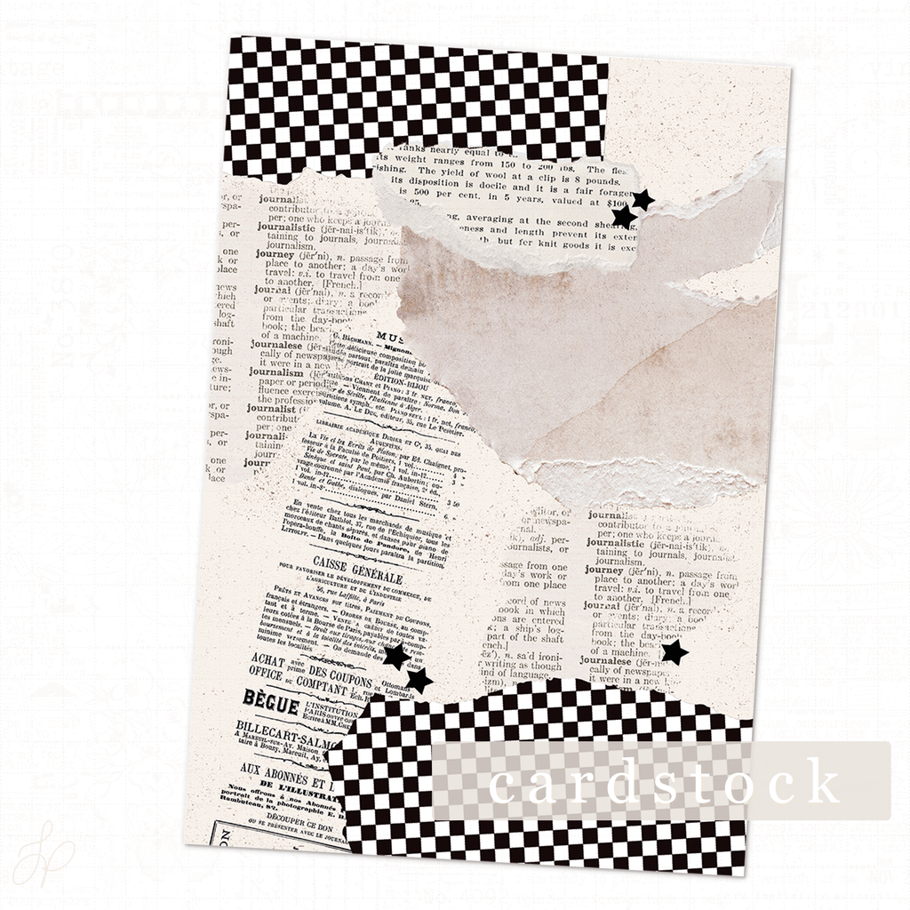 Junk Journal Checkered Text Cardstock Sheet
