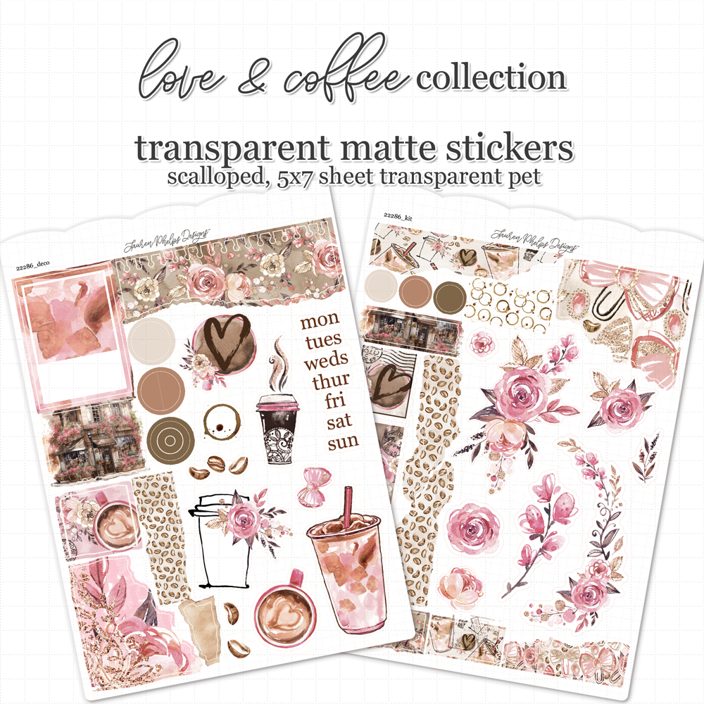 Love & Coffee Satin P.E.T. Journaling Sticker Sheet