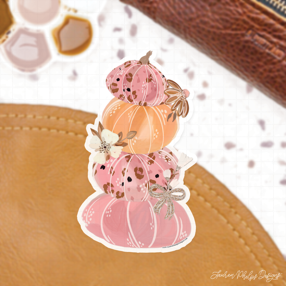 Pink Porcelain Pumpkin Stack Luxe Sticker Decal