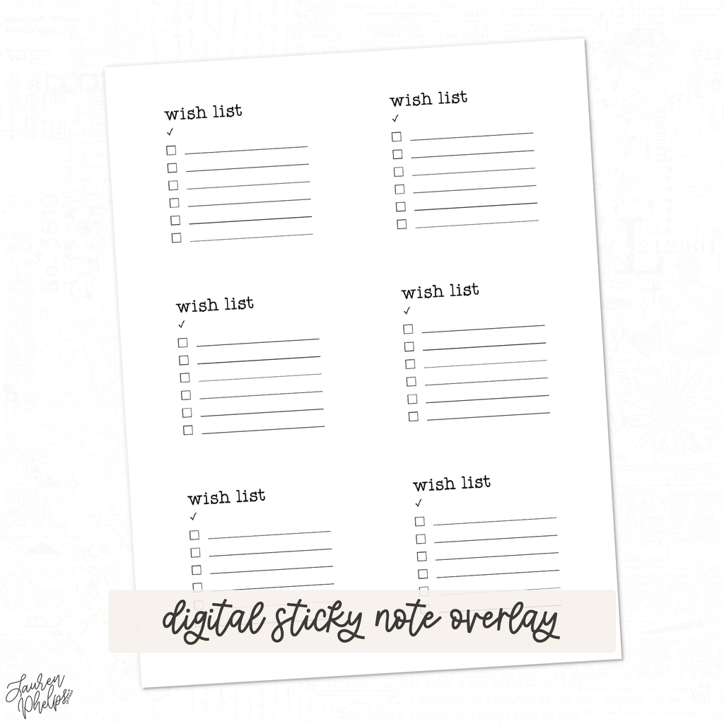 DIGITAL | Vol 20 Wishlist Sticky Note Overlay