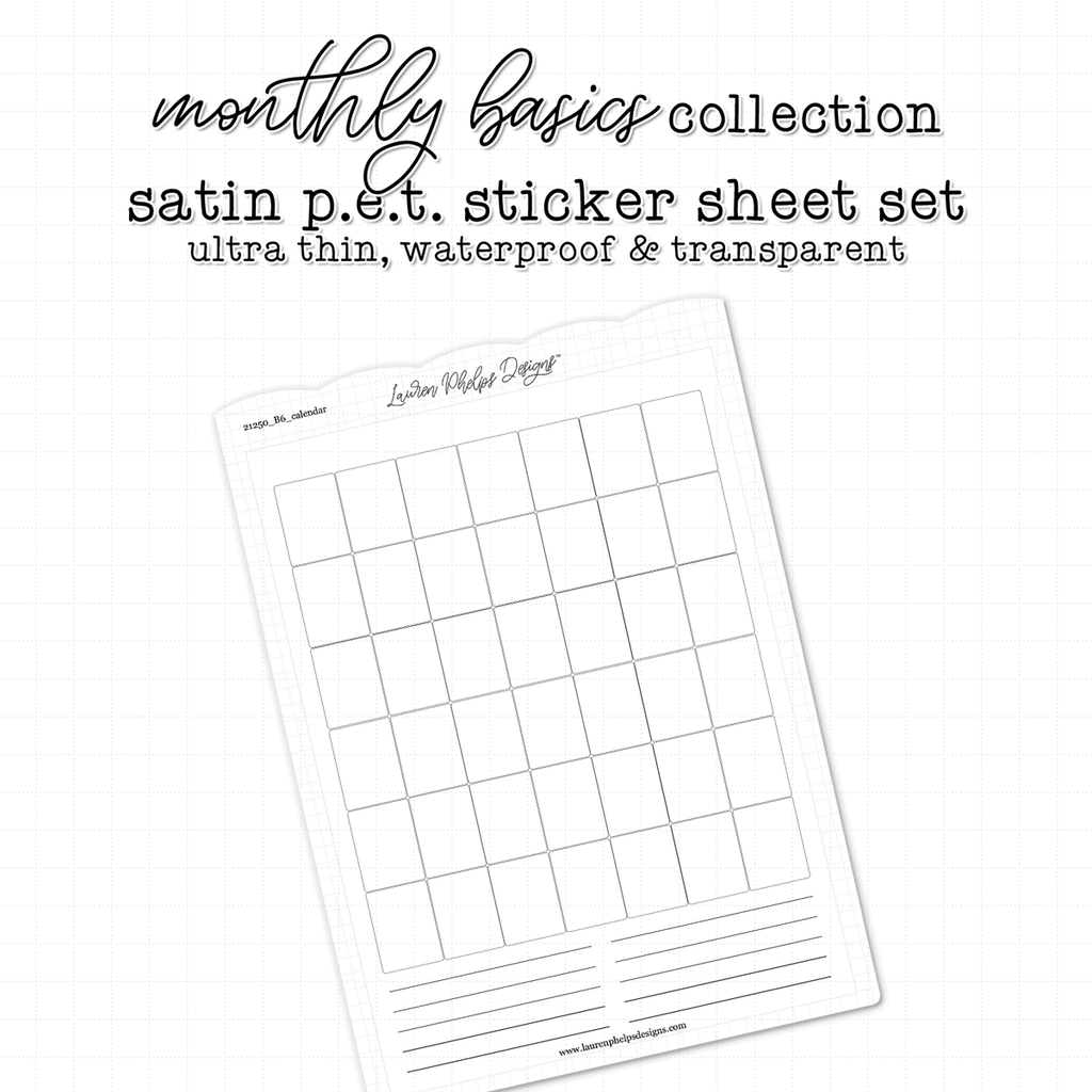 Blank Calendar Satin P.E.T. Sticker Sheet