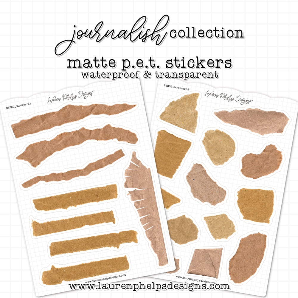 Journalish Collection Torn Bits Satin P.E.T. Sticker Sheet Set