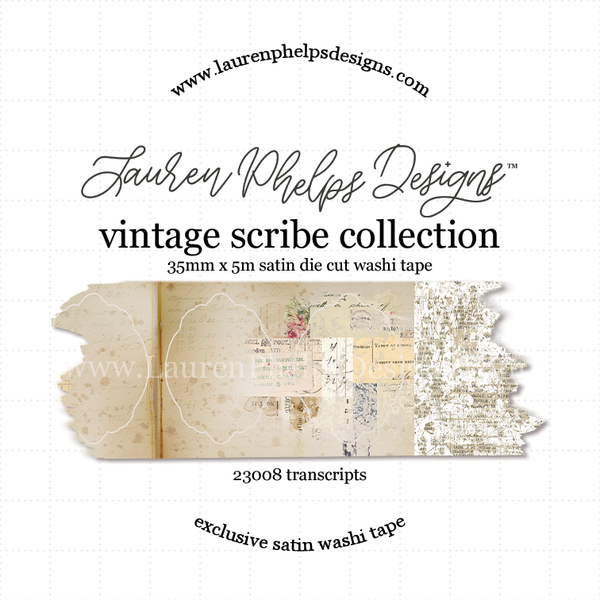 Vintage Scribe 'Transcripts' Premium Satin Die Cut Washi 35mm