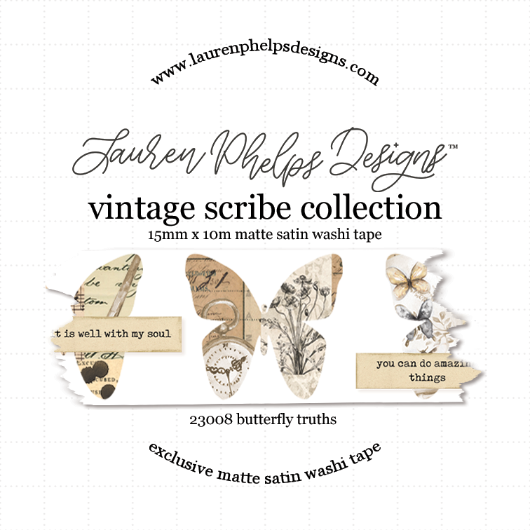 Vintage Scribe 'Butterfly Truths' Satin Washi 15mm
