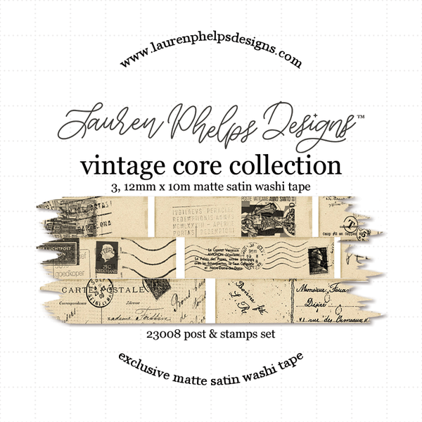 Vintage Core 'Post & Stamps' Set of 3 Satin Washi 12mm